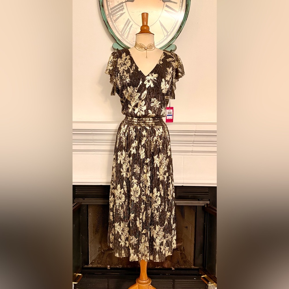 Vince Camuto Black and White Floral Midi Dress